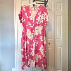 Women's Plus Ava & Viv Pink and White Floral Print Button Dress 1X